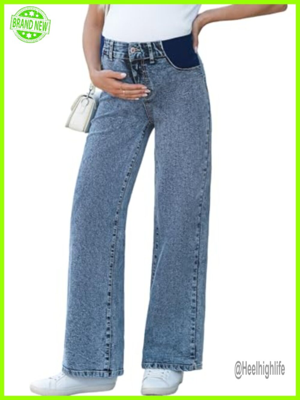 High Waist Straight Leg Maternity Jeans with Pockets